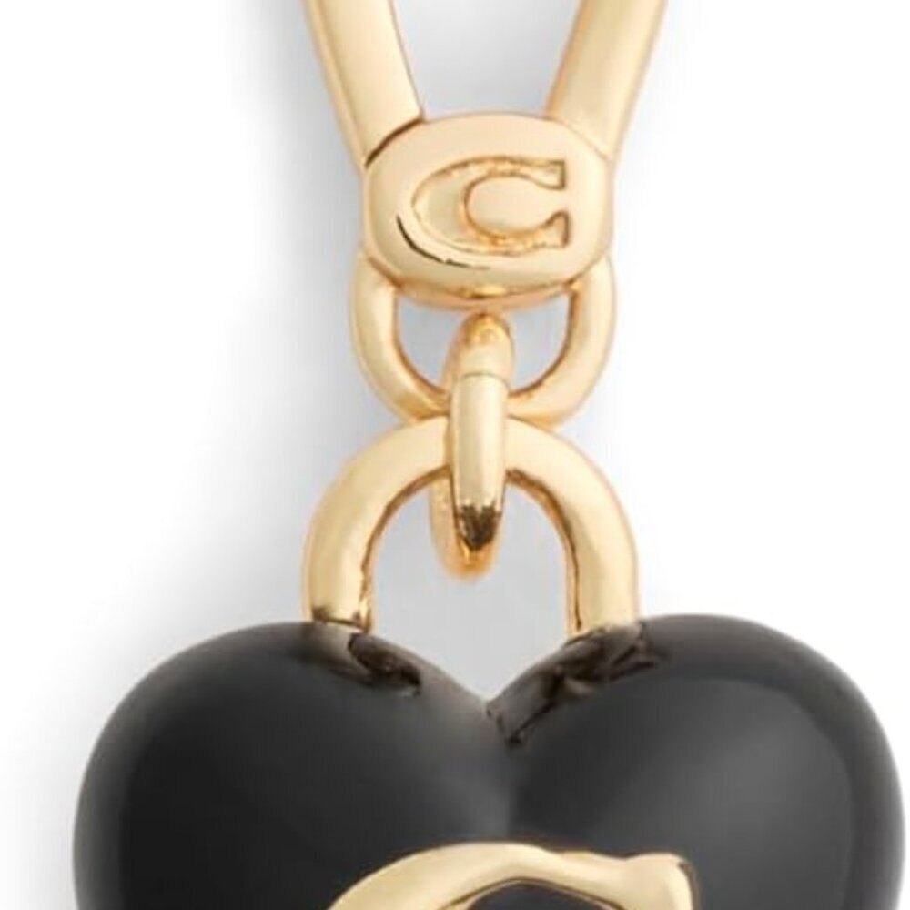 Women's Brass Heart Jewelry Charm Enamel Black Gold Signature Accessory